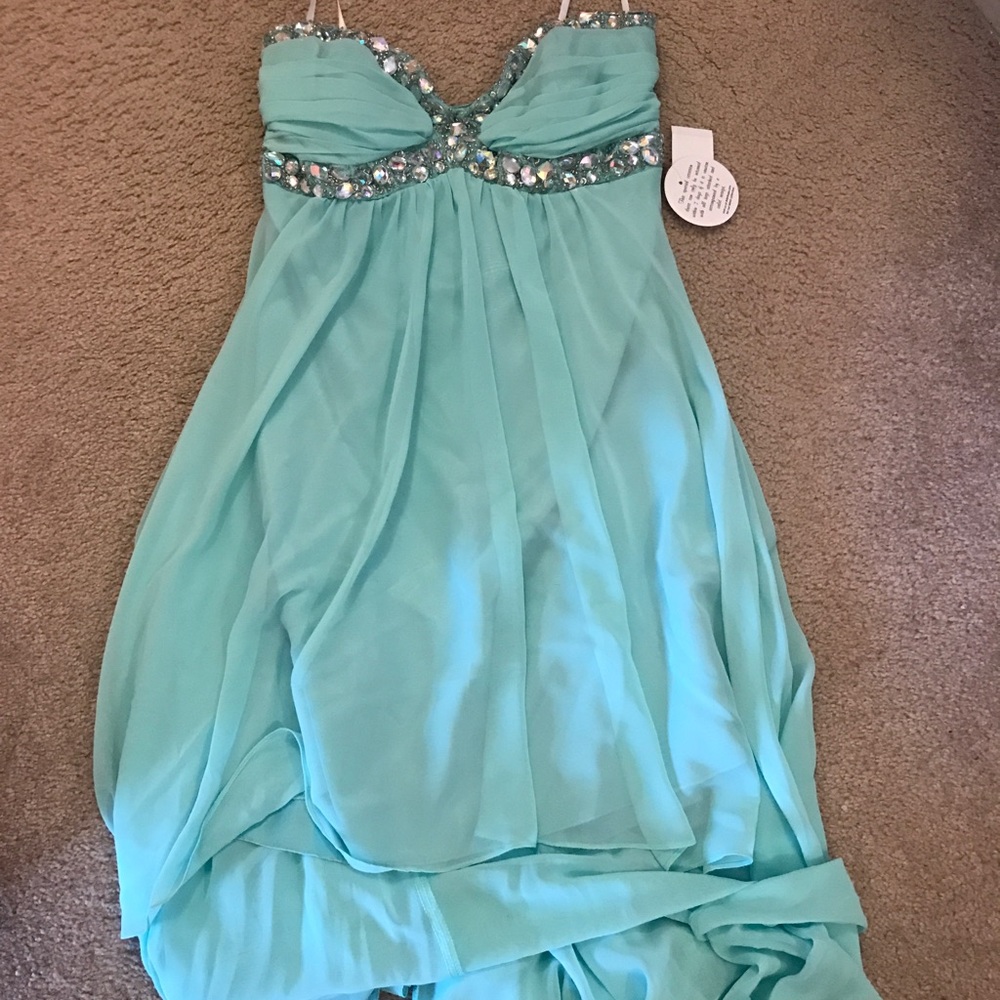 high low strapless dress